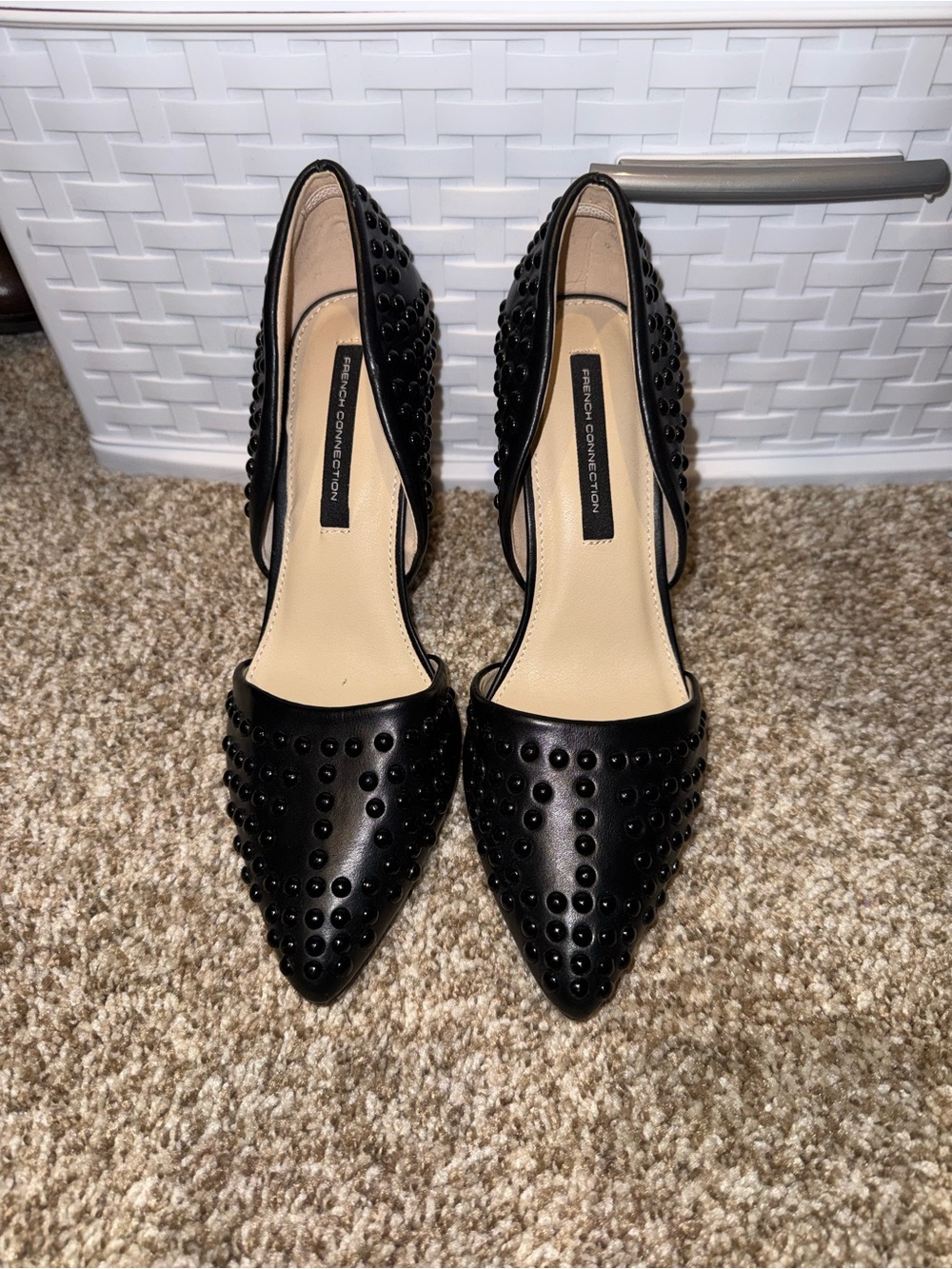 French Connection Black Studded Pointed Pumps